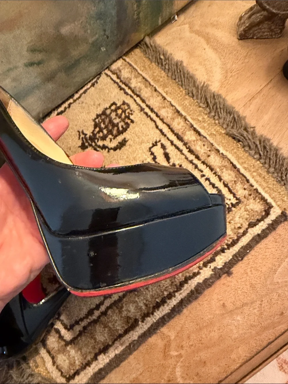 Christian Louboutin Black Patent Peep-Toe Platform Pumps SZ 36.5